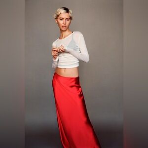 Zara NWT Red Satin Maxi Skirt